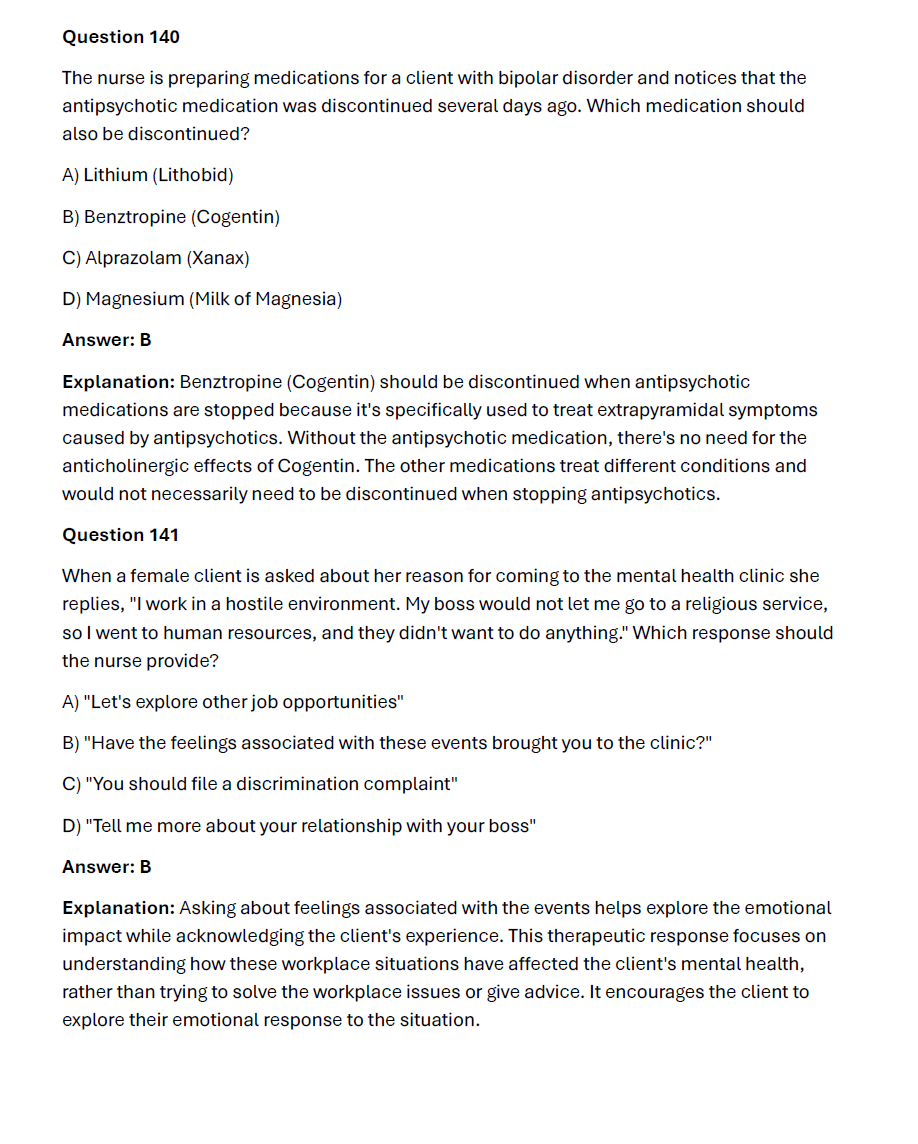 208 Questions for the HESI Mental Health 2024 Exam with Answers & Explanation